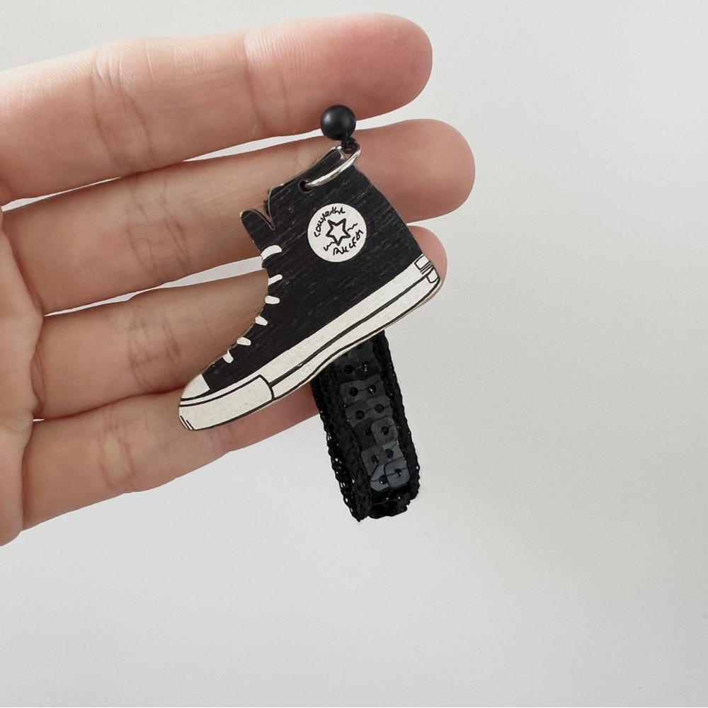 Black Converse Sneaker Drop Down Single Stud Earr… - image 4